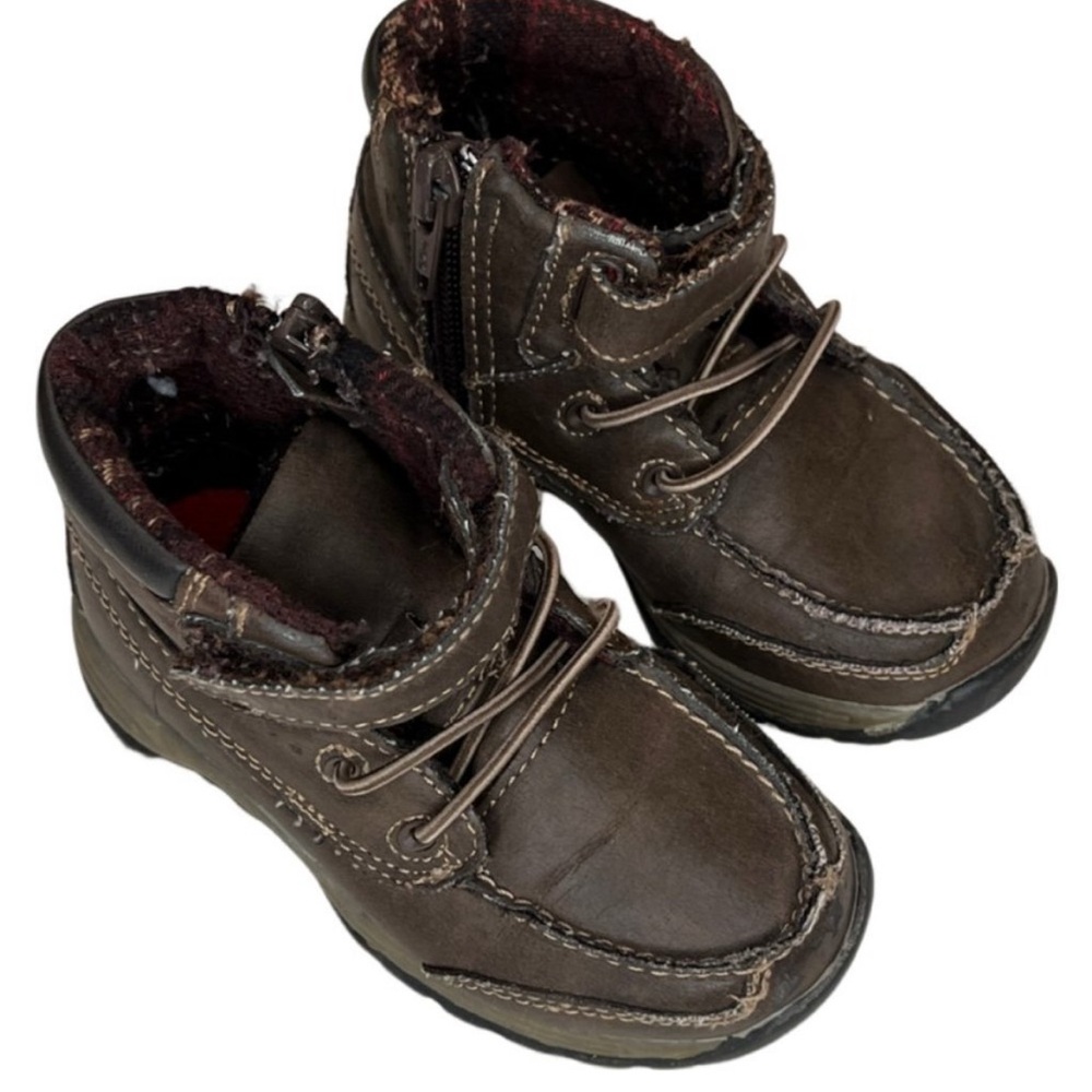 Jumping Beans Toddler Boys Brown Side Zip Hiking Boot brown plaid inside Lined 6